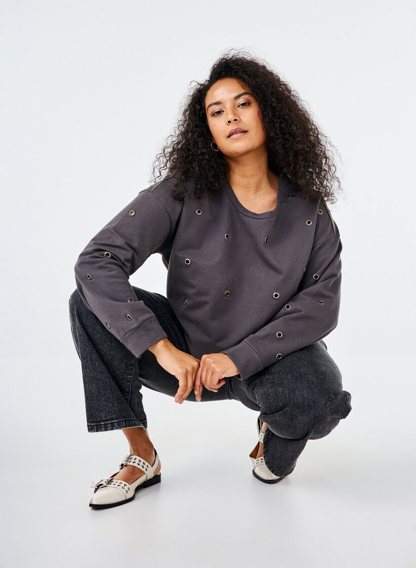 Sweatshirt med öljetter, Grå, Image image number 0