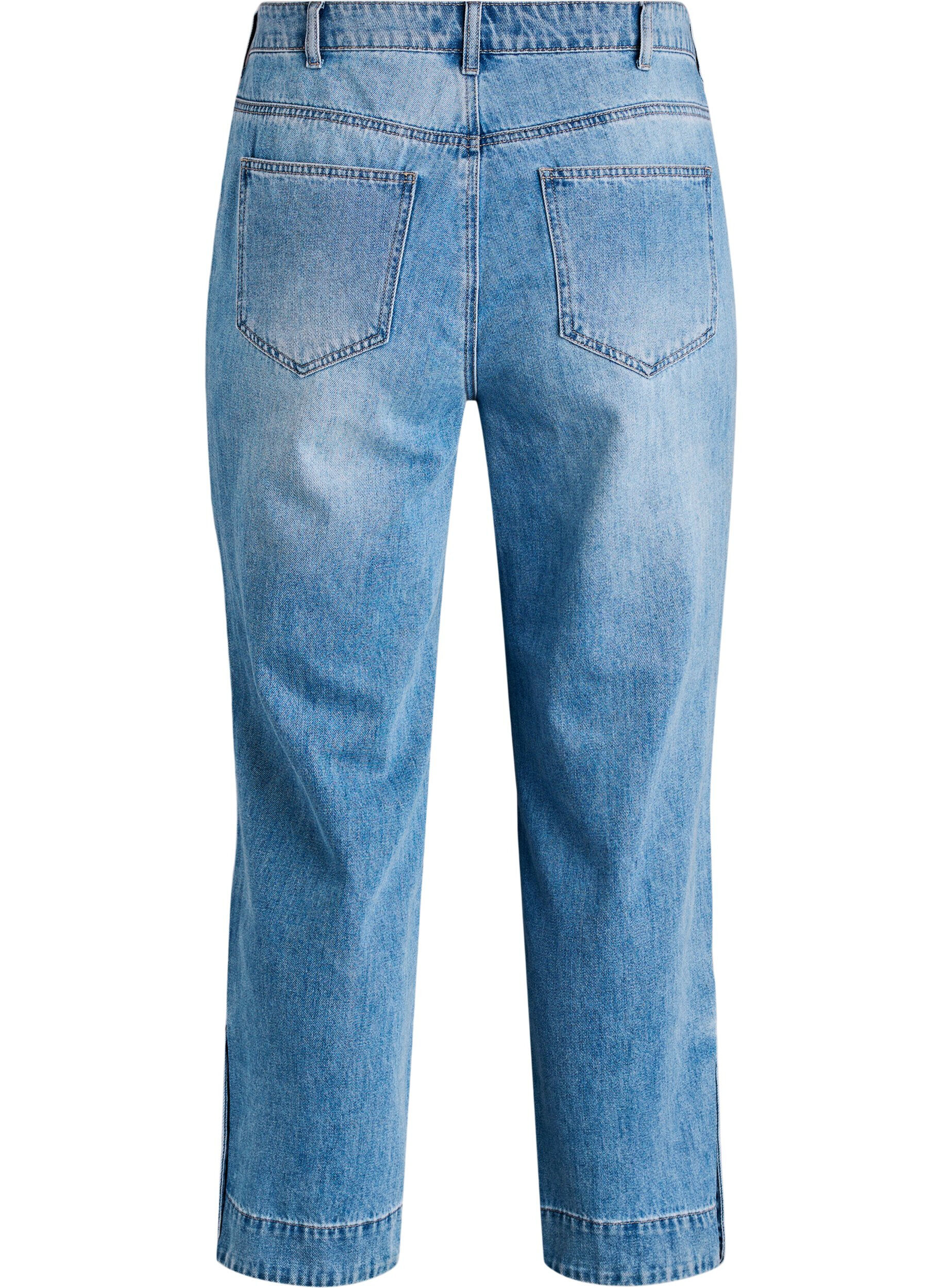 ZizziCroppade Kiana-jeans med rak passform och knappdetaljer, Bl&aring;, Packshot image number 1