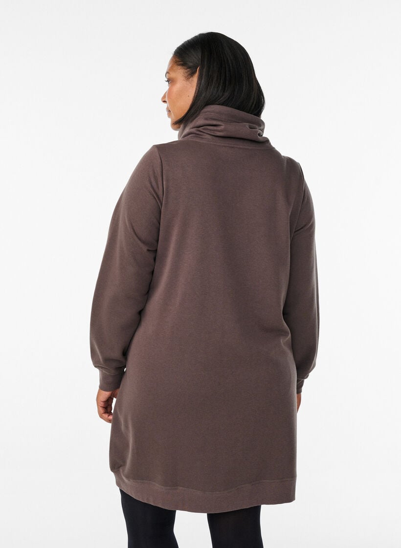 Kort sweatshirtkl&auml;nning med h&ouml;g krage och fickor, Brun, Model image number 2