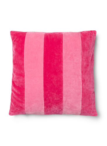 Randigt kuddfodral i velour, Fandango Pink Comb, Packshot image number 0