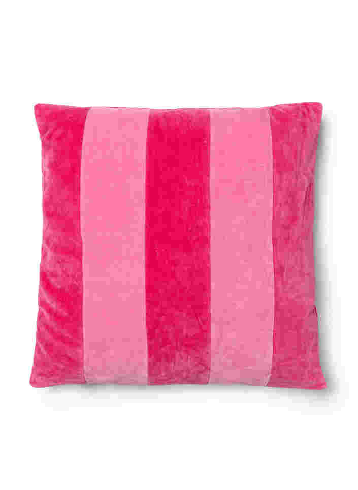 Randigt kuddfodral i velour, Fandango Pink Comb, Packshot image number 0