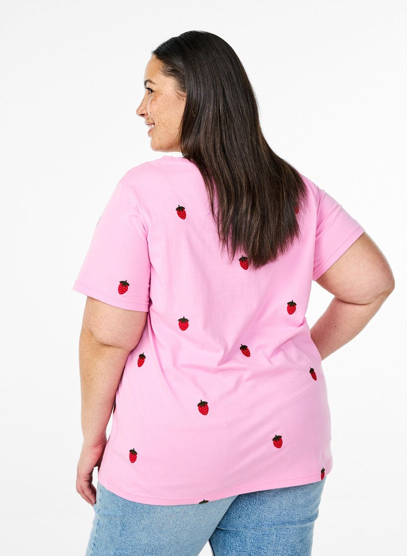 T-shirt i ekologisk bomull med broderade motiv, Rosa, Model image number 2