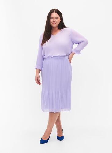 Plisserad kjol i midilängd, Lavender SOLID, Model image number 0