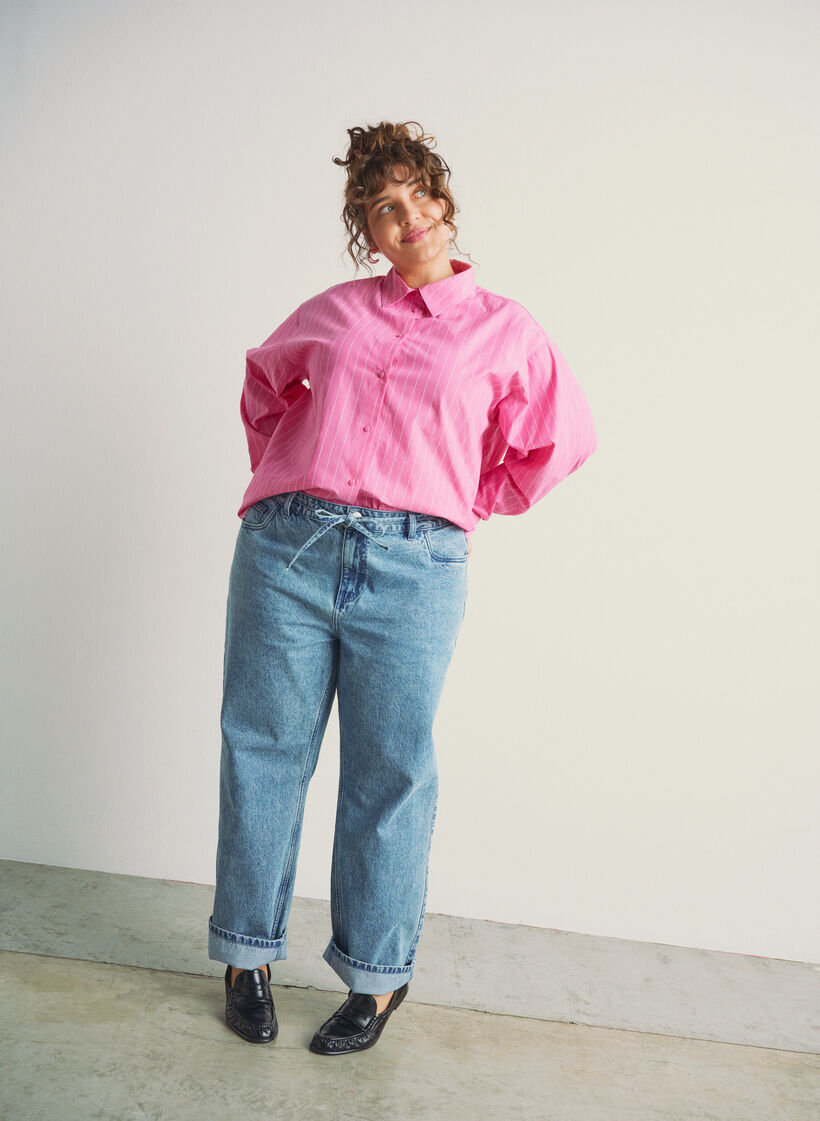 Skjortblus med kritstrecksr&auml;nder och knytdetalj baktill, Rosa, Image image number 0