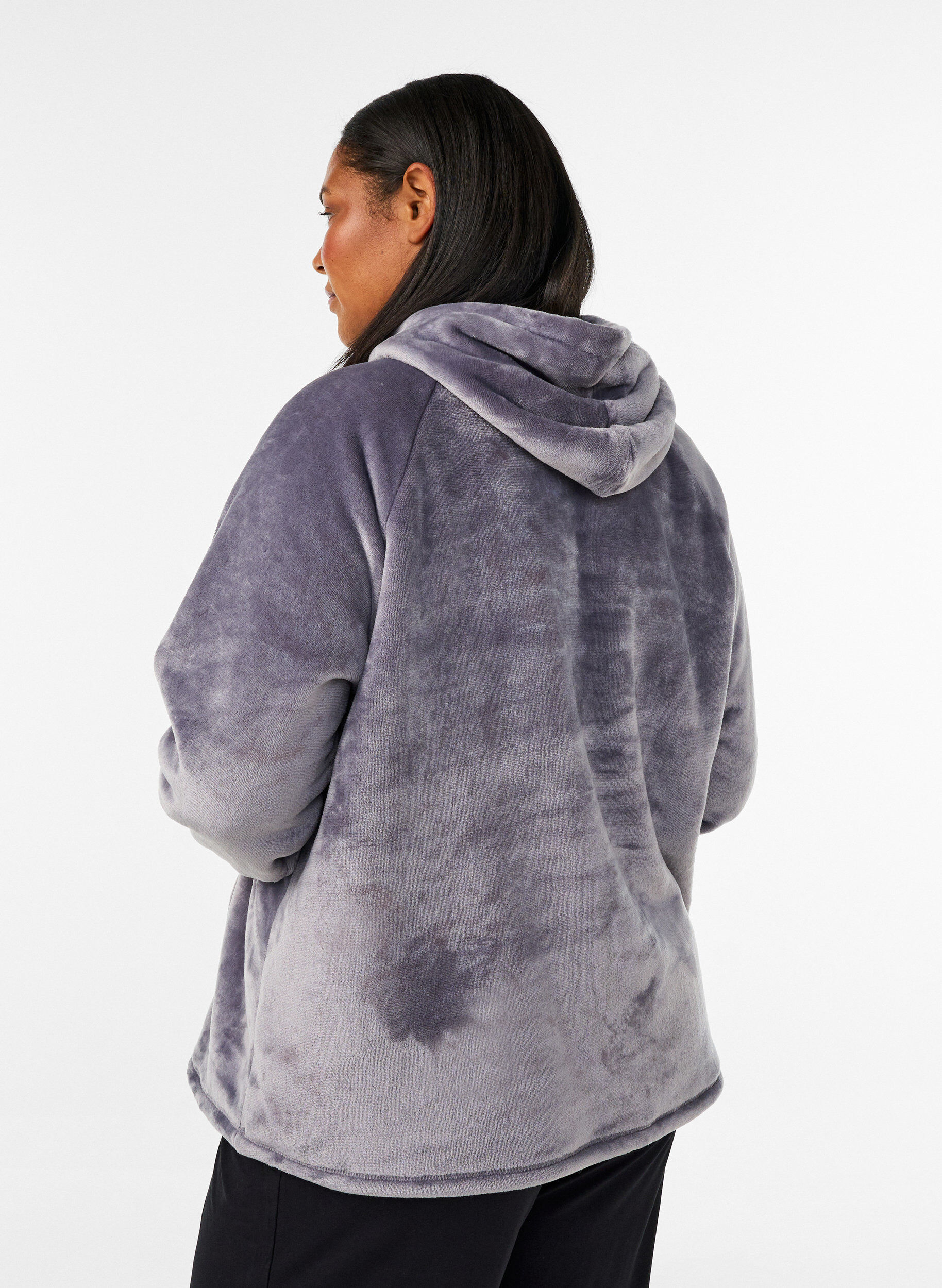 ZizziHuvtr&ouml;ja i velour med k&auml;nguruficka, Gr&aring;, Model image number 2