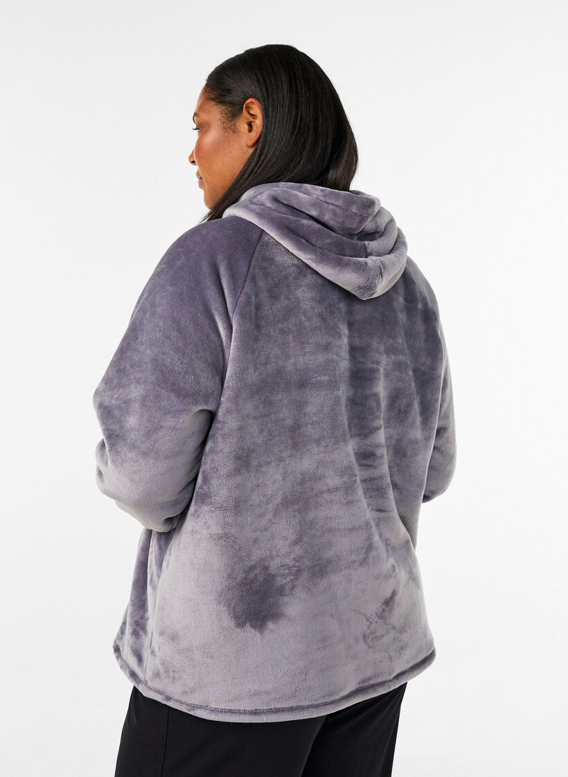 Huvtr&ouml;ja i velour med k&auml;nguruficka, Gr&aring;, Model image number 2