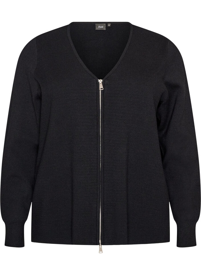 Cardigan med tv&aring;v&auml;gsdragkedja, Svart, Packshot image number 0