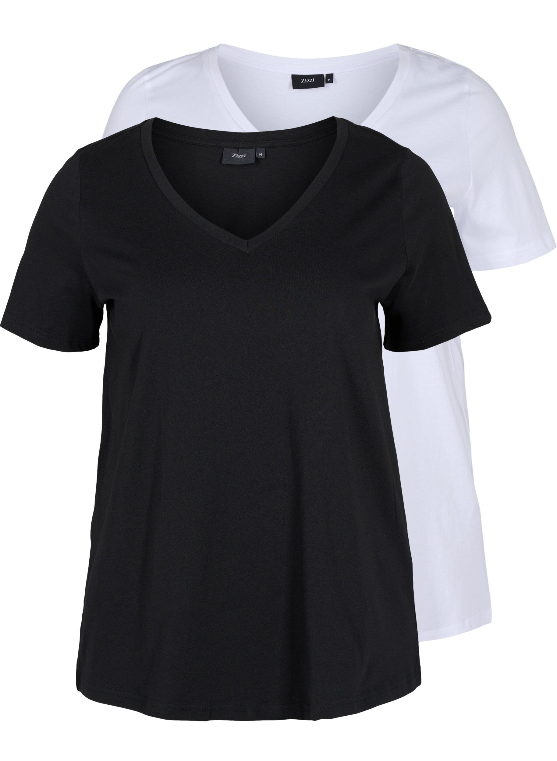 Zizzi 2-pack t-shirt i bomull, Black/Bright W, Packshot image number 0
