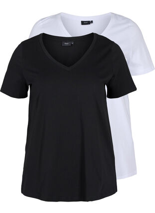2-pack t-shirt i bomull, Black/Bright W, Packshot image number 0