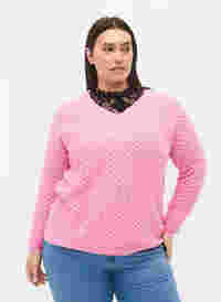 Stickad tröja med mönster och v-ringad hals, Begonia Pink, Model
