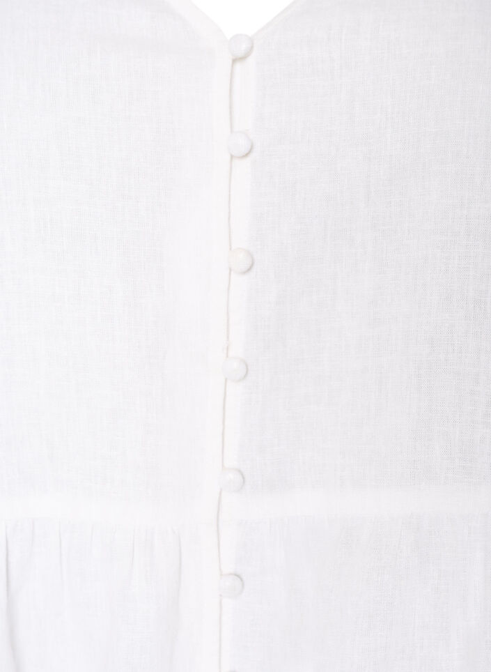 Blus i linne och viskos med v-ringning och kn&auml;ppning, Vit, Packshot image number 2