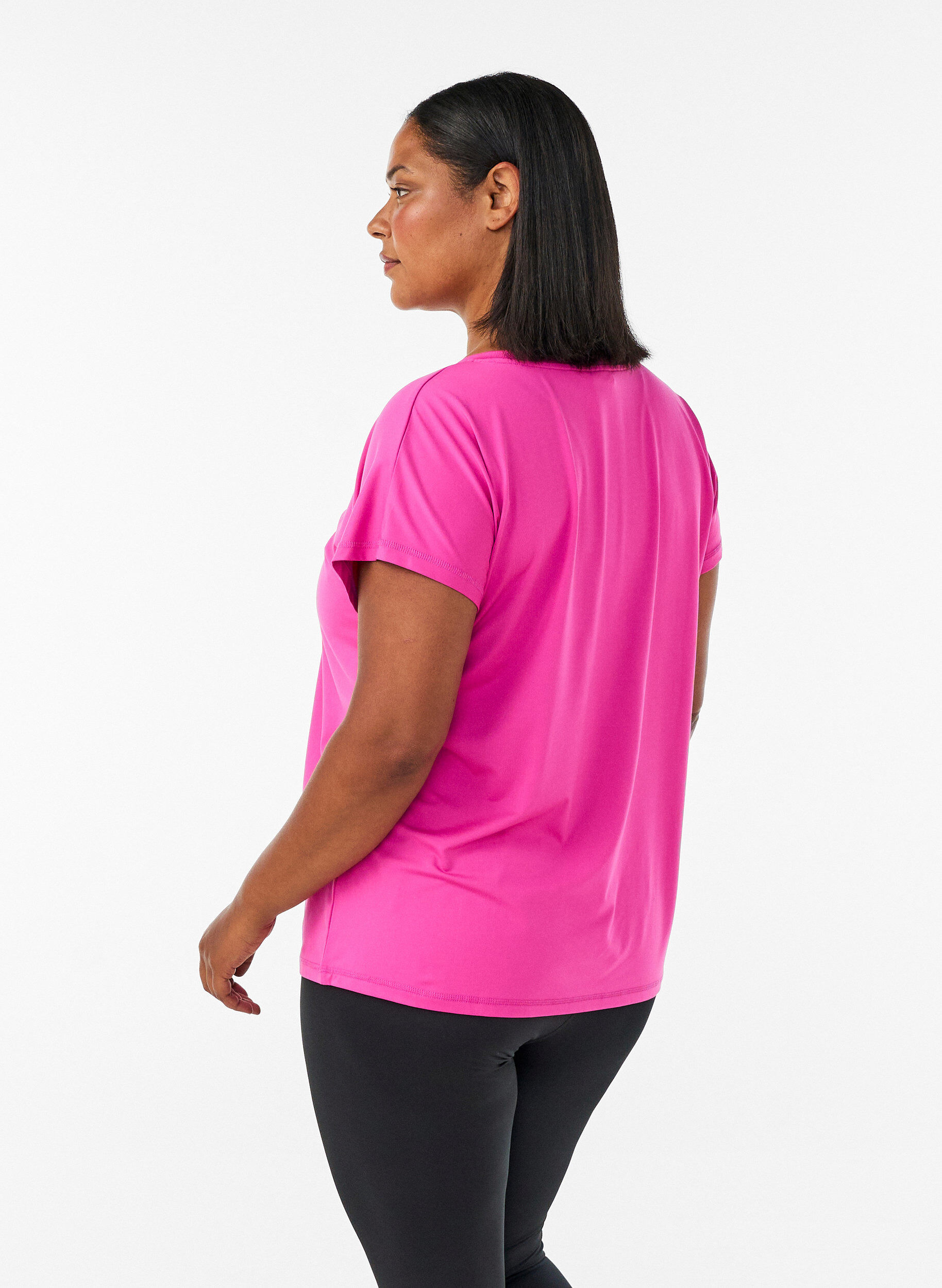 ZizziTr&auml;nings t-shirt med v-ringning och l&ouml;s passform, Rosa, Model image number 2