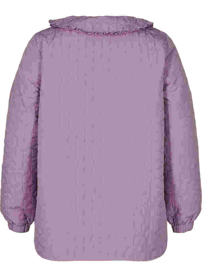 Quiltad jacka med krage och volangkant, Lavender Mist, Packshot image number 1