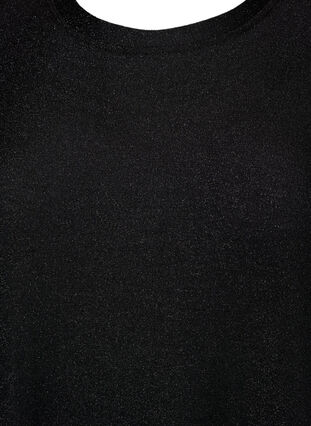 Glitterklänning med 3/4-ärmar och rund hals, Black Black, Packshot image number 2