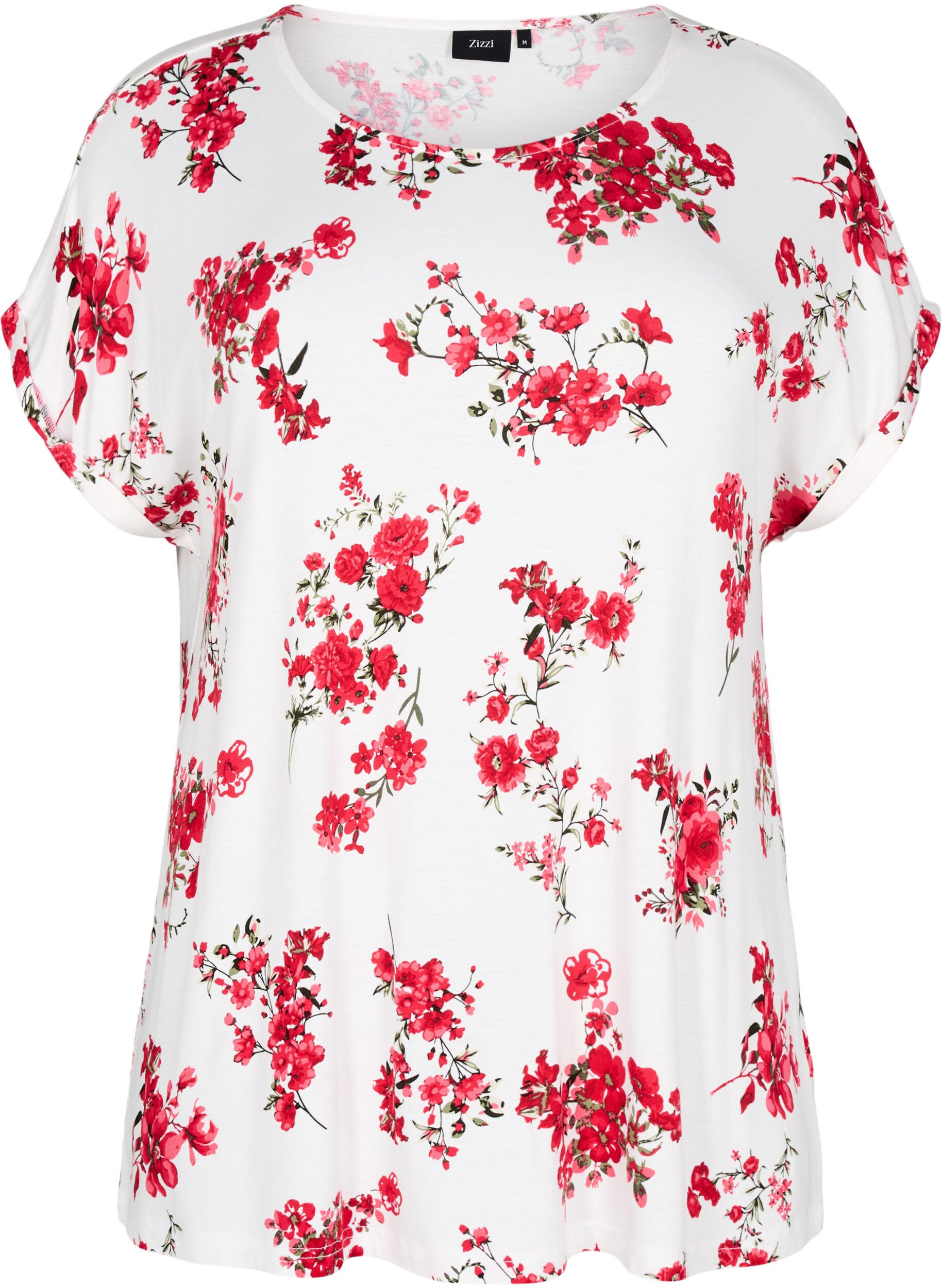 Zizzi T-shirt med blommigt tryck, R&ouml;d, Packshot image number 0