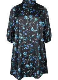 Skjortklänning med trekvartsärm och blommigt tryck, Blue Flower AOP