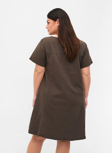 Kortärmad klänning i bomull, Khaki Green, Model image number 1