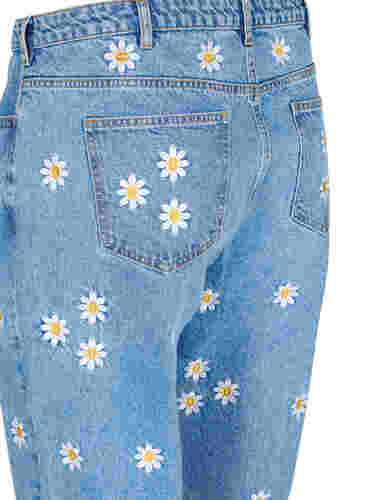 Croppade Mille jeans med broderade blommor, Light Blue Flower, Packshot image number 3
