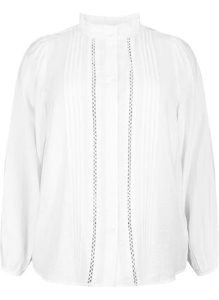Skjortblus i viskos med volangkrage, Bright White, Packshot image number 0