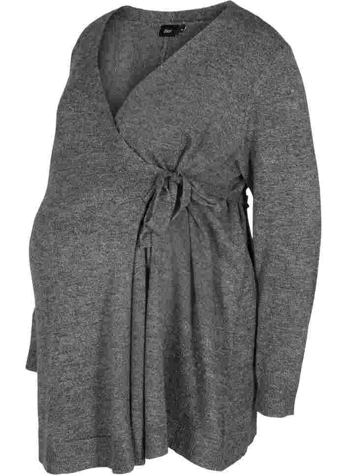 Stickad, melerad gravidtröja med omlott, Medium Grey Melange, Packshot image number 0
