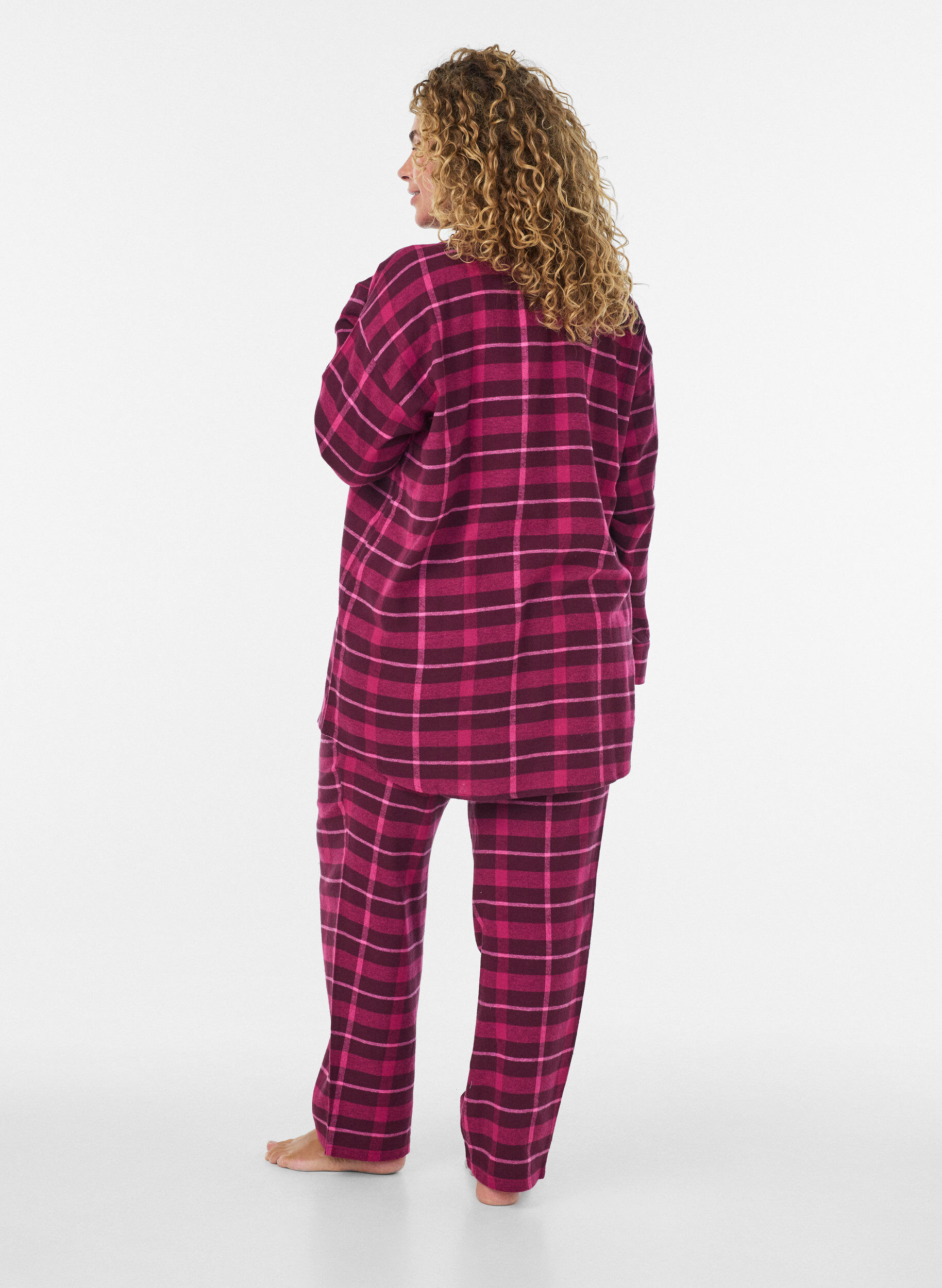 ZizziRutiga pyjamasbyxor i bomull, R&ouml;d, Model image number 1