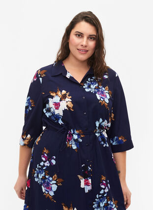 FLASH - Skjortklänning med blommönster, Big Blue Flower, Model image number 2