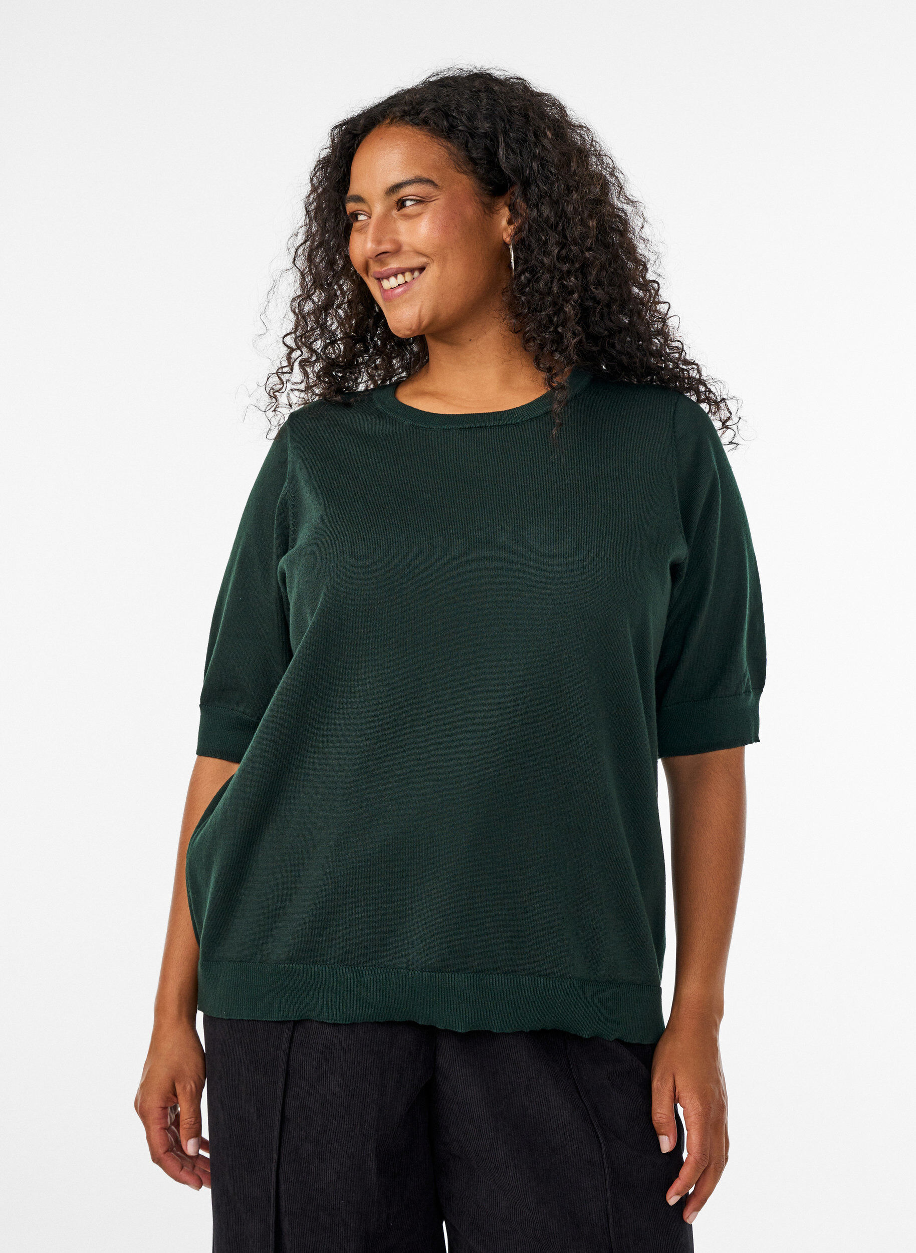 ZizziFinstickad blus med korta &auml;rmar, Gr&ouml;n, Model image number 0