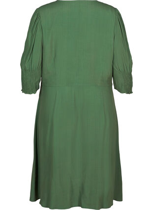 Viskos klänning med 3/4 ärmar, Dark Ivy, Packshot image number 1