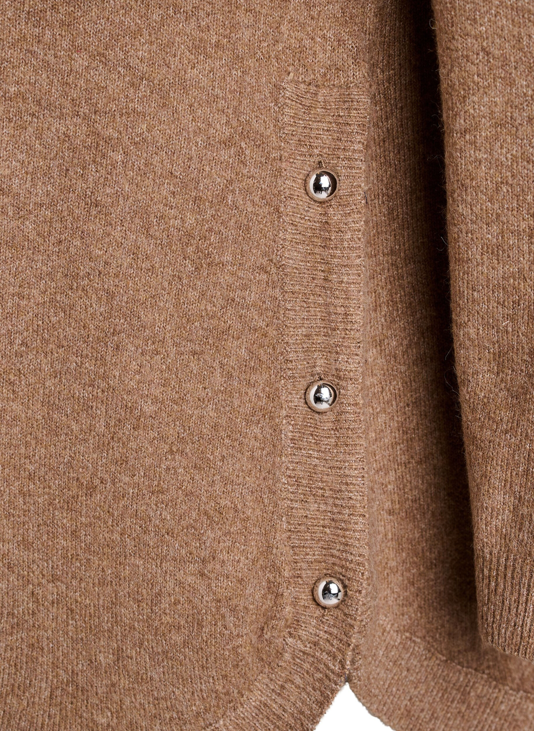 ZizziL&aring;ng stickad blus med kulknappar, Brun, Packshot image number 3