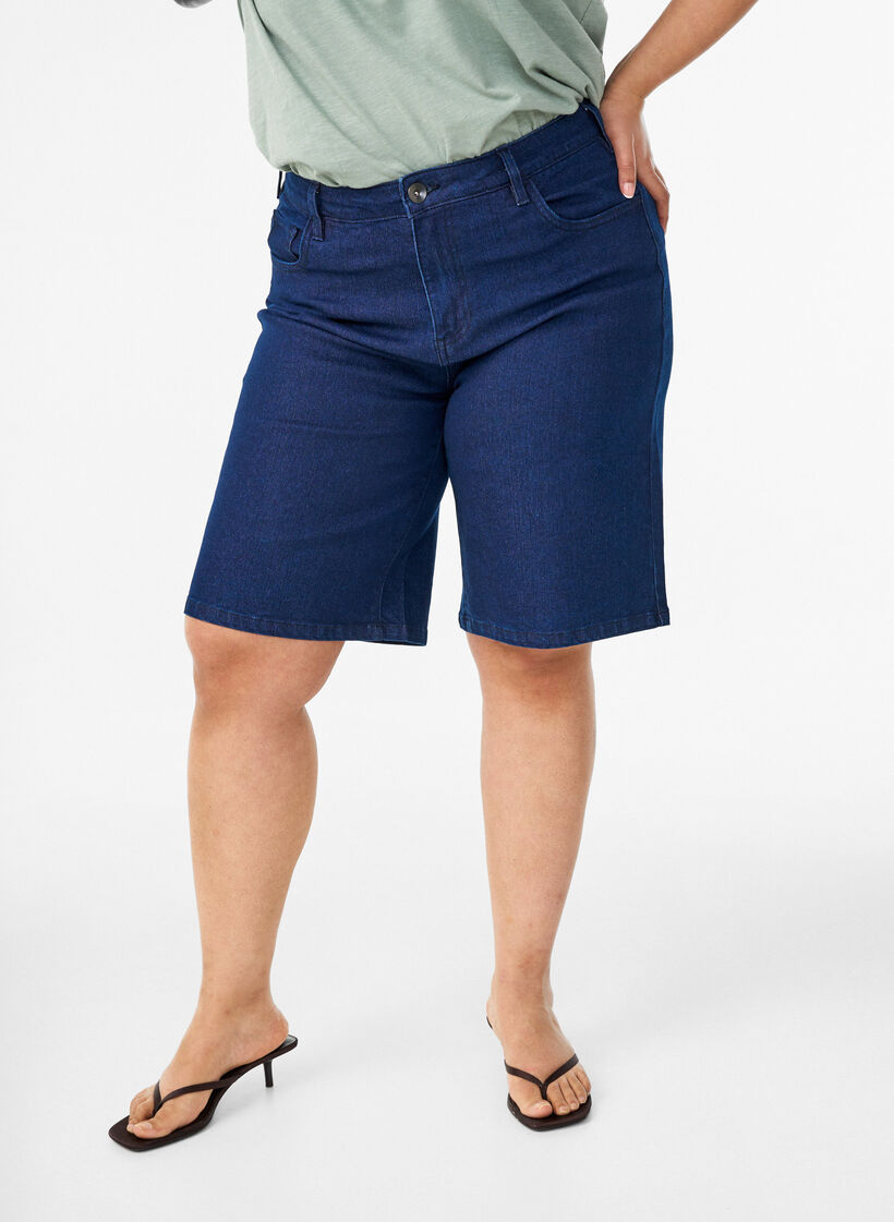 L&ouml;sa jeansshorts med h&ouml;g midja, Bl&aring;, Model image number 3