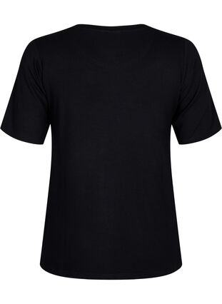 T-shirt i ribbad viskos, Black, Packshot image number 1