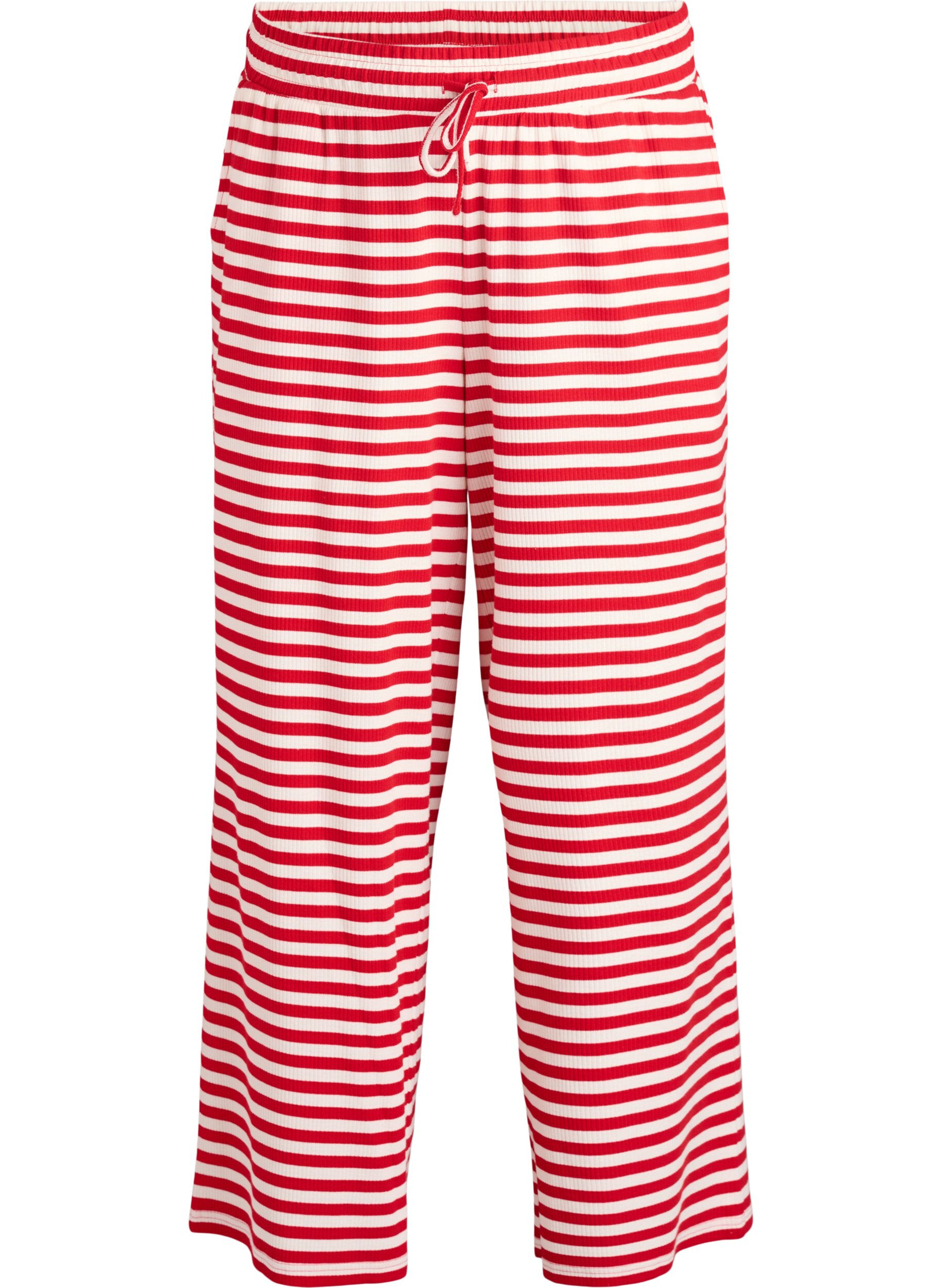 ZizziRandiga pyjamasbyxor med h&ouml;g midja och vida ben, R&ouml;d, Packshot image number 0
