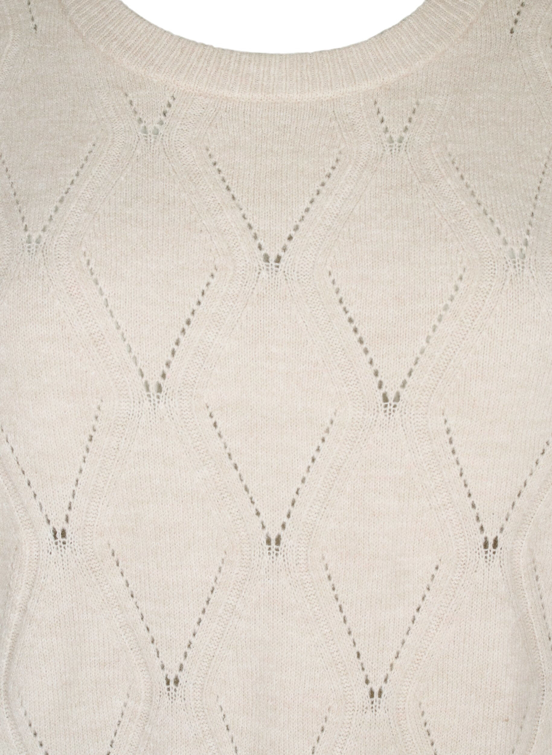 Zizzi L&aring;ng&auml;rmad stickad kl&auml;nning med h&aring;lm&ouml;nster, Birch Mel., Packshot image number 2