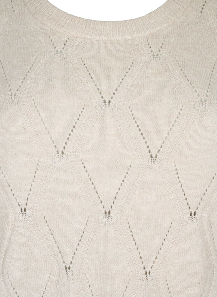 Långärmad stickad klänning med hålmönster, Birch Mel., Packshot image number 2