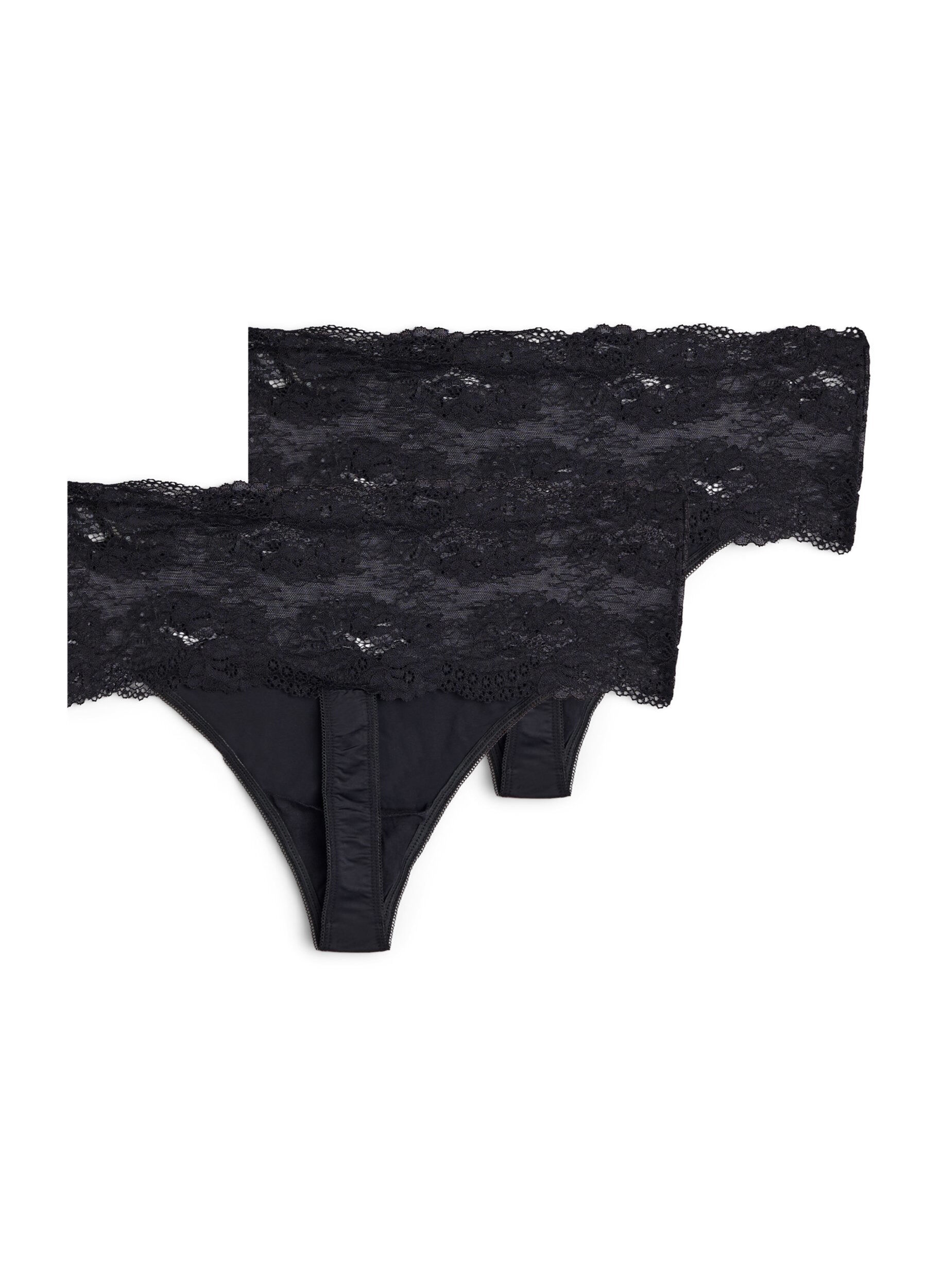 Zizzi 2-pack g-string med bred spetskant, Svart, Packshot image number 1