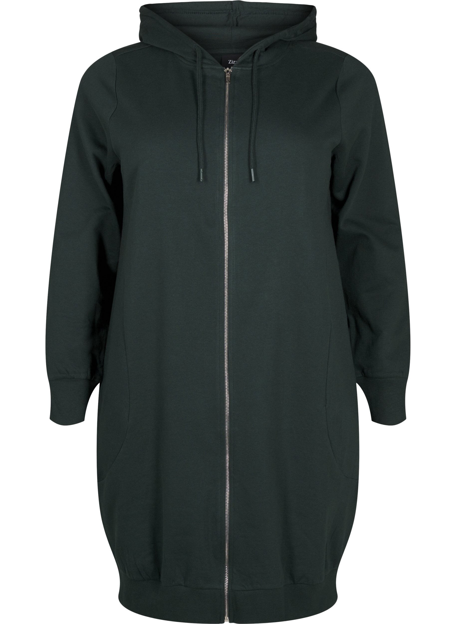 L&aring;ng sweatkofta i bomull med huva