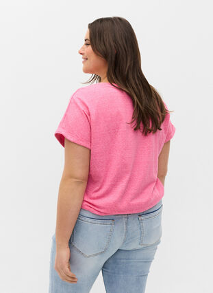 Melerad t-shirt i bomull, Fandango Pink Mel, Model image number 1