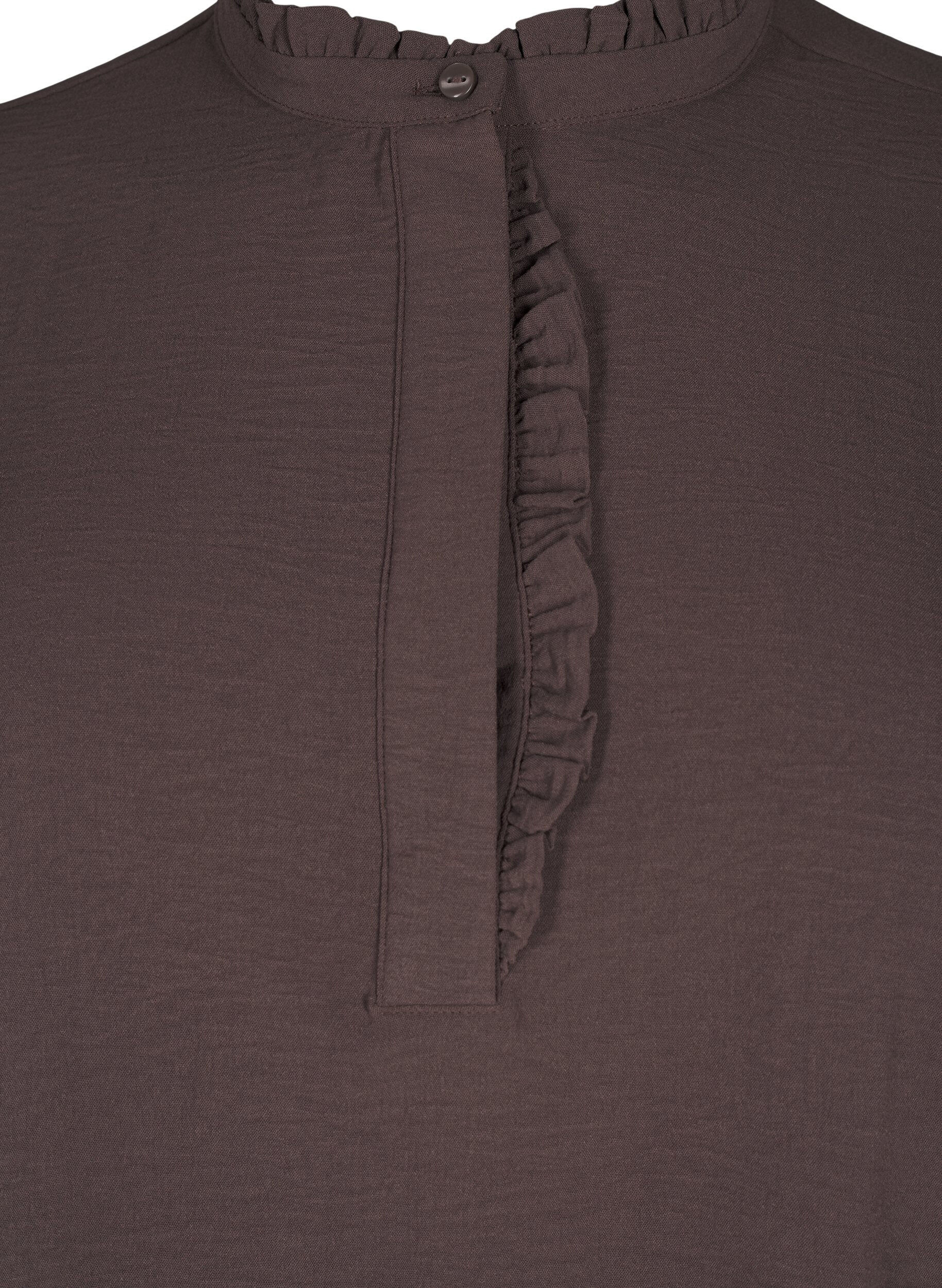 Zizzi L&aring;ng&auml;rmad kl&auml;nning med volangdetalj, Chocolate Martini, Packshot image number 2