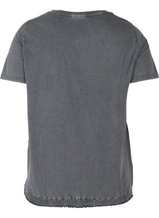 T-shirt i bomull med nitar och smock, Grey Wash, Packshot image number 1