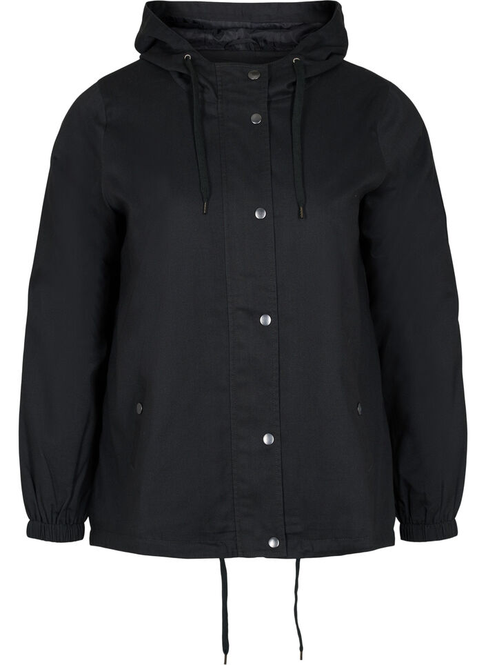 Kort parkas med huva och justerbar nederkant, Black, Packshot image number 0