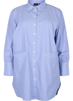 Randig bomullsskjorta med lös passform, Baja Blue Stripe, Packshot image number 0