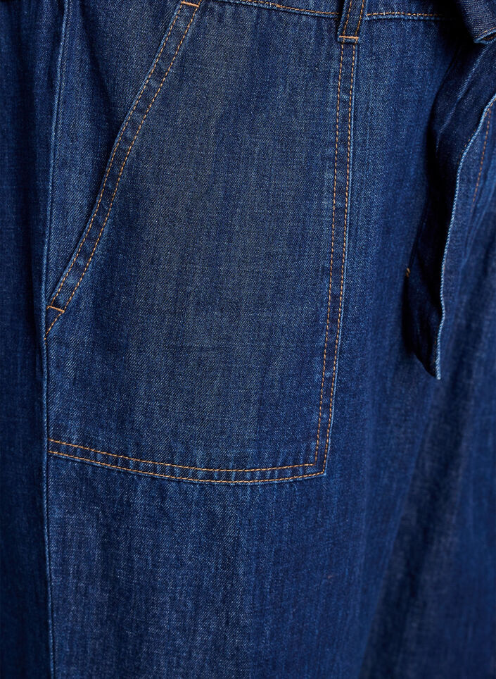 Jumpsuit i denim med korta &auml;rmar och knytsk&auml;rp, Bl&aring;, Packshot image number 3