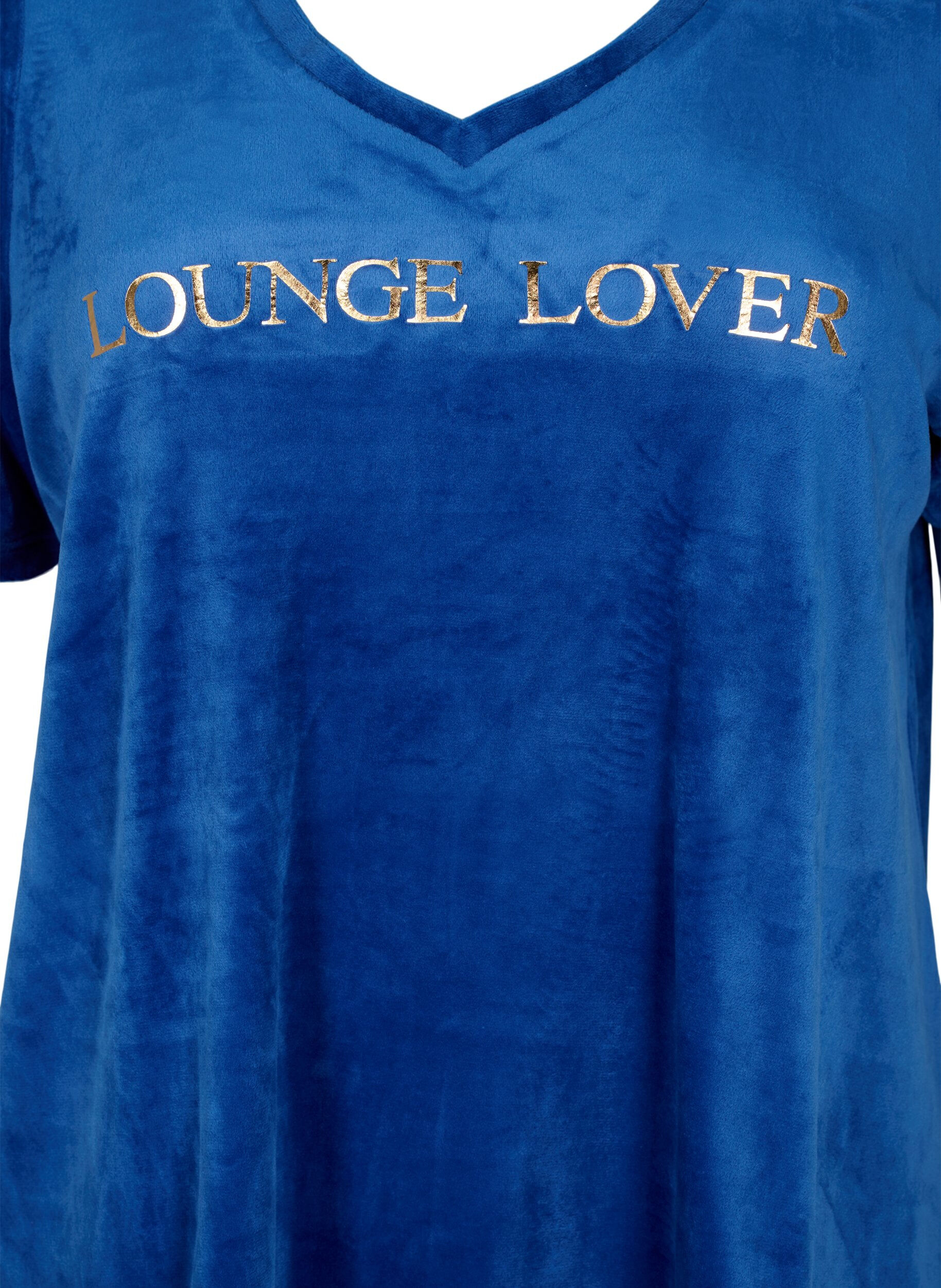 Zizzi V-ringad T-shirt i velour, Monaco Blue, Packshot image number 2