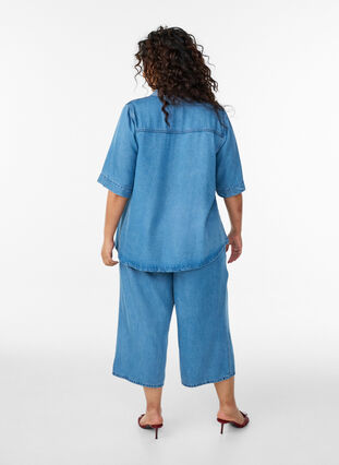 ZizziCulottebyxor i lyocell med vida ben och denimlook, Blå, Model image number 1