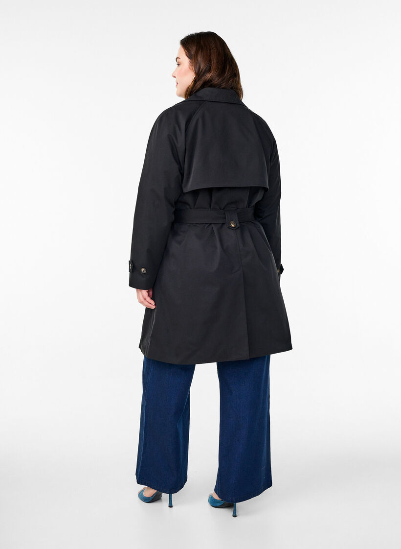 Halvlång trenchcoat med skärp, Black, Model image number 1