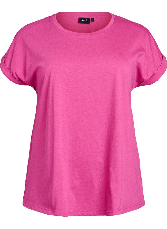 Kort&auml;rmad t-shirt i bomullsblandning, Rosa, Packshot image number 0