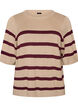 Randig stickad topp med korta &auml;rmar, Beige, Packshot image number 0
