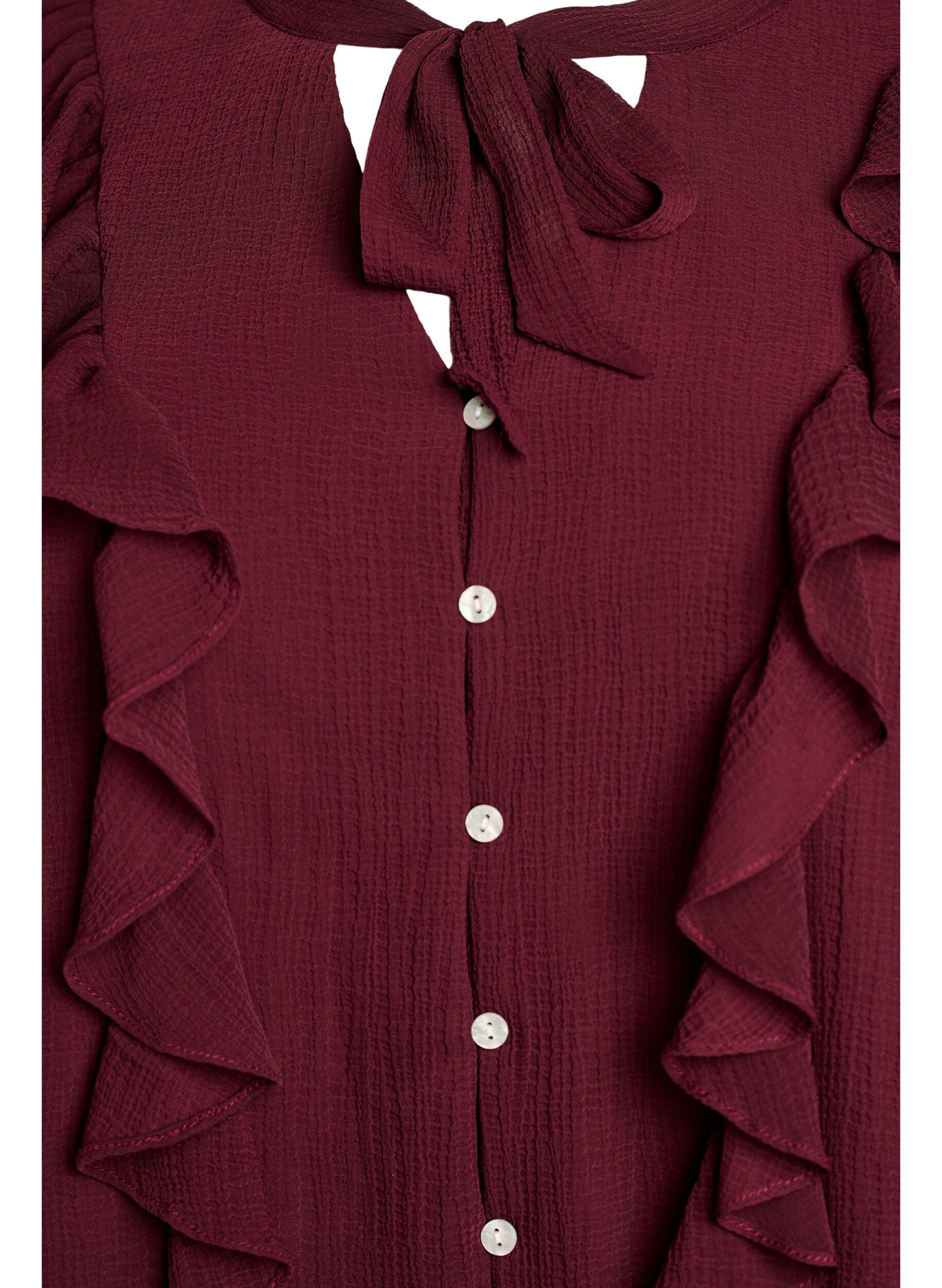 ZizziSkir blus med volanger och knytning, R&ouml;d, Packshot image number 2