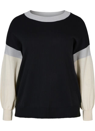 Stickad tröja med colourblock, Black Comb., Packshot image number 0