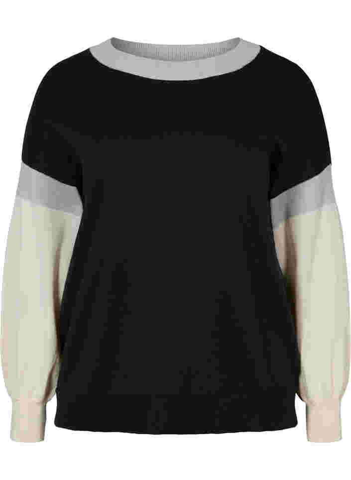 Stickad tröja med colourblock, Black Comb., Packshot image number 0